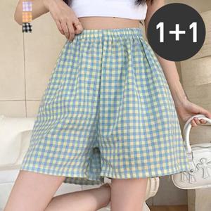 [페이릿] [1+1set]오티 체크 밴딩 잠옷 반바지