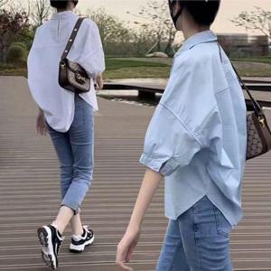 LND 언발 루즈핏 반팔 셔츠 여름 여성 블라우스 남방 WFJ59DX