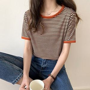 [유니제이] 테니 라운드 스트라이프 반팔 티셔츠