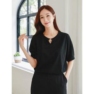 [드리다]여성 여름 진주 장식 빅사이즈 면 스판 반팔 티셔츠 40-50대 미시 중년여성 엄마옷 캐주얼 출근