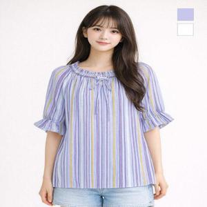 [뱅뱅]여성 멀티 스트라이프 스모크넥 블라우스(NSJ346)