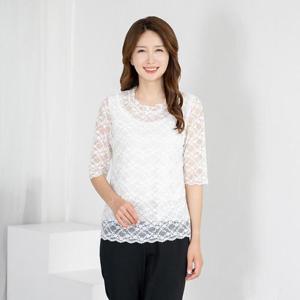 엄마옷 라운드 반팔 레이스 티셔츠 605BNM140 중년여성/50대/60대/마담/빅사이즈/할머니옷