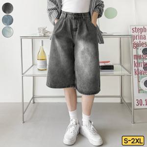 가비진 여성용 5부 버뮤다 데님 워싱 허리 조절 5부 데님팬츠 청반바지 바지 팬츠 반바지 빅사이즈까지