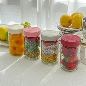 헥사 제뉴엔 실리콘뚜껑 샐러드 밀프랩 보틀 유리병 400ml SK580 4P