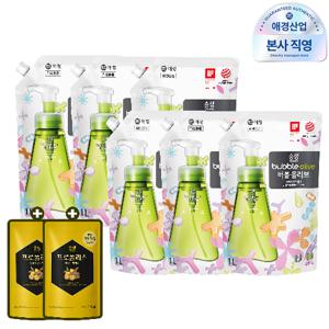 순샘 버블 올리브 주방세제 1L 파우치, 6개 +프로폴리스 애플 주방세제 300ml 증정, 2개