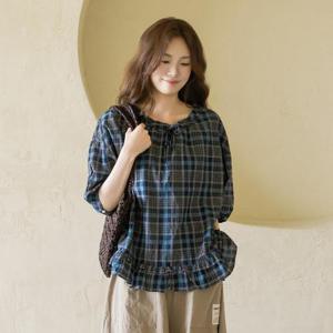엄마옷 마담4060 [내추럴포엠]체크프릴셔링블라우스 -QBL2606101-
