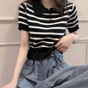 여자여름티 카라 스트라이프 반팔티