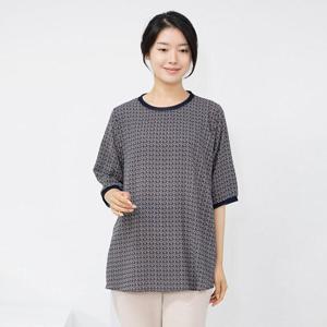 [모슬린]엄마옷 지그재그 반팔 라운드 블라우스 614FGH228 마담/중년여성/빅사이즈/50대/60대