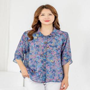 [모슬린]엄마옷 인견 카라 7부 오픈 블라우스 605FGH171 마담/중년여성/빅사이즈/50대/60대