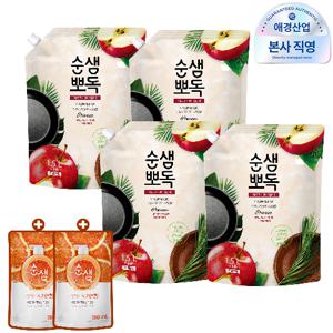 순샘 뽀독 주방세제 애플향 1.5L파우치, 4개+순샘 구연산 자몽 200ml 증정, 2개