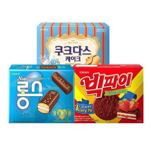 갤러리아_크라운 케익과자 세트 (롱스220g+빅파이216g+쿠크다스케이크154g