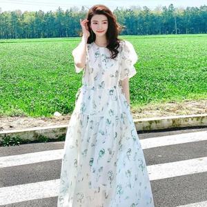 [디자이너몰]여성 썸머 데일리 퍼프소매 쉬폰 롱원피스