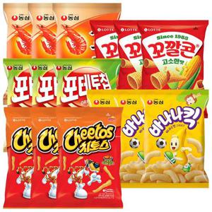 과자모음 5종 15봉(양파링3봉+꼬깔콘3봉+포테토칩3봉+바나나킥3봉+치토스3봉)
