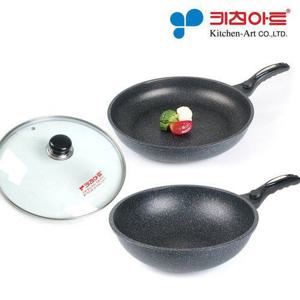 키친아트 첼로 양면마블코팅 후라이팬 3종세트 (30후+30궁+유리뚜껑)
