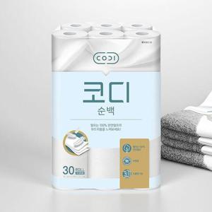 코디 순백 천연펄프 3겹 두루마리 화장지 30M 30롤 WFJ2ZCT