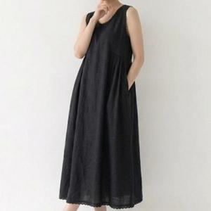 [애슬릿] 린넨 원피스 여성 나시 레이어드 롱 핀턱 빅사이즈