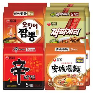[농심] 신라면10봉+안성탕면10봉+오징어짬뽕10봉+짜파게티10봉