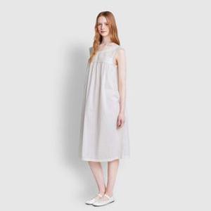 JAJU 여 아일렛 민소매 파자마 원피스_아이보리
