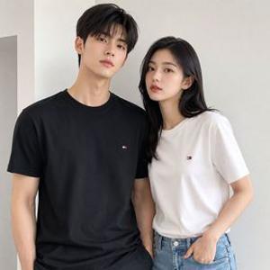 타미힐피거 남자 여자 라운드넥 로고 반팔 티셔츠