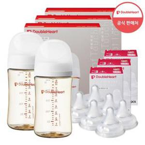 [더블하트] 3세대 240ml 베이직 트윈팩 3개(젖병6개)+젖꼭지 6개