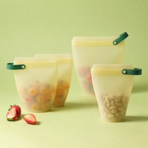 바로한끼 실리콘 지퍼백 컵형 4P세트(400ml+700ml*2+1.1L)