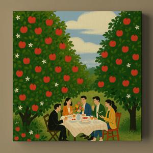 Apple Picnic 사과나무 피크닉 일러스트 아트포스터 인테리어 캔버스액자 그림