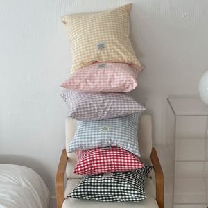 시그니처 라벨 린넨 코튼 체크 쿠션 커버 (3size / 6color)
