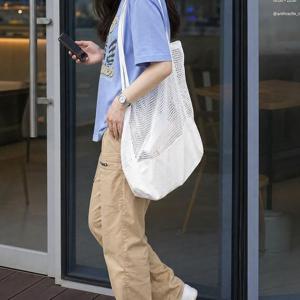 감성 린넨 코튼 반메쉬 숄더백 여름 그물백 에코백
