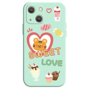SWEET LOVE 호랑이 캐릭터 민트 컬러 실리콘 풀커버 폰케이스