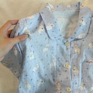 반팔 세트 순면 쁘띠 샴 고양이 이중거즈 여름 잠옷 1color