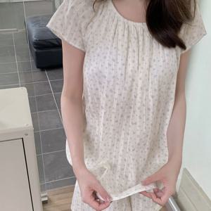 반팔 세트 캡내장 라무아 플라워 여름 파자마 2color