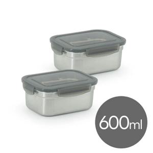 올품락 포스코 STS304 스텐밀폐용기 2호 600ml x 2개 그레이
