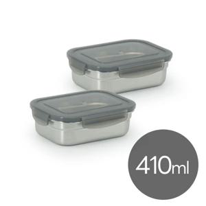 올품락 포스코 STS304 스텐밀폐용기 1호 410ml x 2개 그레이