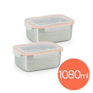 올품락 포스코 STS304 스텐밀폐용기 4호 1080ml x 2개 오렌지