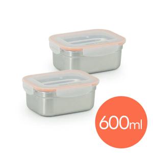 올품락 포스코 STS304 스텐밀폐용기 2호 600ml x 2개 오렌지