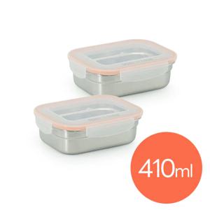 올품락 포스코 STS304 스텐밀폐용기 1호 410ml x 2개 오렌지