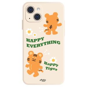 HAPPY 호랑이 베이지 컬러 젤리 실리콘 풀커버 휴대폰 케이스