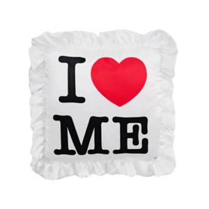 새틴 프릴 하트 쿠션커버 I love ME