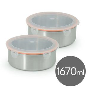 올품락 포스코 STS304 스텐밀폐용기 원형 4호 1670ml x 2개 오렌지