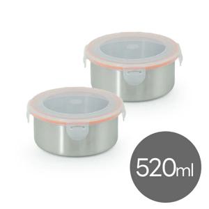 올품락 포스코 STS304 스텐밀폐용기 원형 2호 520ml x 2개 오렌지