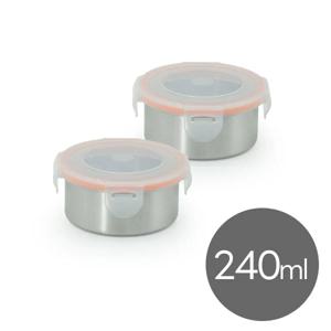 올품락 포스코 STS304 스텐밀폐용기 원형 1호 240ml x 2개 오렌지