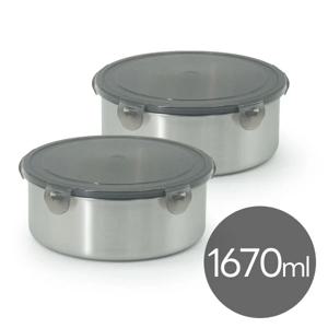 올품락 포스코 STS304 스텐밀폐용기 원형 4호 1670ml x 2개 그레이