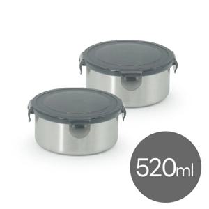 올품락 포스코 STS304 스텐밀폐용기 원형 2호 520ml x 2개 그레이