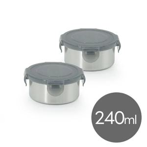 올품락 포스코 STS304 스텐밀폐용기 원형 1호 240ml x 2개 그레이