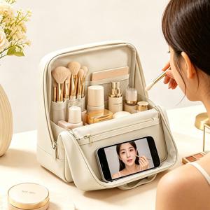 휴대용 화장품 수납 가방 대형 여행용 메이크업 박스 PU 대용량 파우치