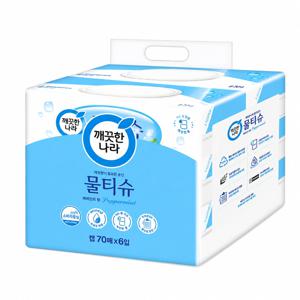 깨끗한나라 보습항균 페퍼민트 물티슈 캡70매 x6개