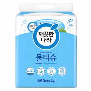 페퍼민트 보습항균 물티슈 캡60매 x4개