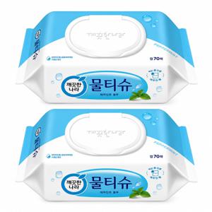 페퍼민트 보습항균 물티슈 캡70매 x2개
