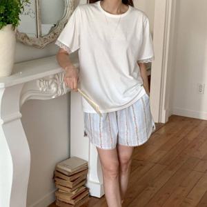 반바지 국산 순면 꽃줄 자수 여름 파자마 1color