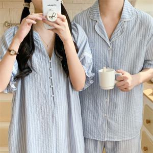 레몬브루 여름 커플 반팔 파자마 루즈핏 원피스 잠옷 시원한 홈웨어 상하세트